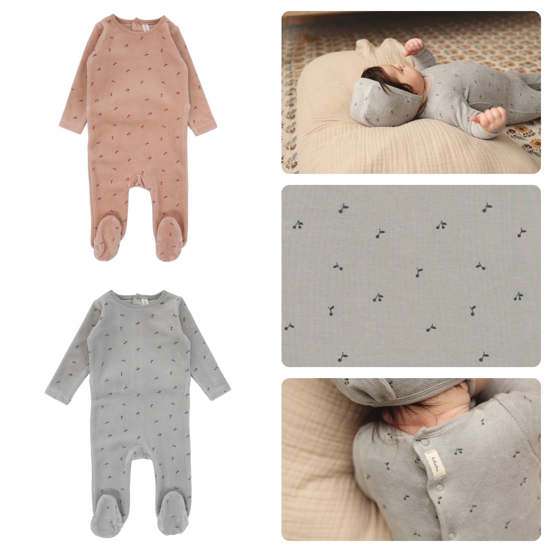 Lilette Velour Scattered Cherry 3PC Layette Set - Light Blue Lilette Velour Scattered Cherry 3PC Layette Set - Light Blue