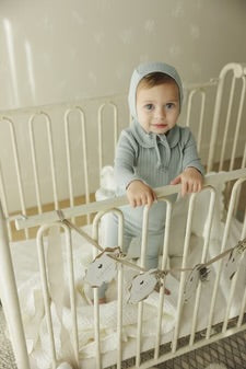 Lillette Fine Pointelle Light Blue Collar 3 PC Layette Set