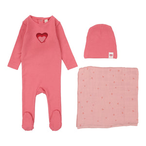 Lillette Bright Pink Big Graphic Heart 3 Pc Layette Set