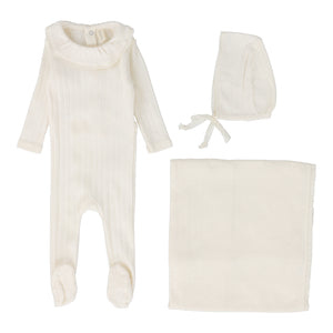 Lillette Fine Pointelle MILK Ruffle Collar 3 PC Layette Set