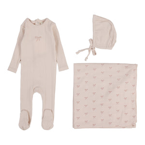 Lillette Pointelle Graphic 3 Pc Layette Set Soft Pink Bow