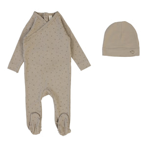 Lillette Printed Wrapover Taupe Footie & Beanie Set