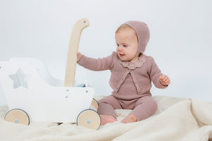Apricot - Baby Cotton Footie And Cardigan With Bonnet