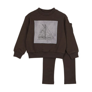 Bonjoy Charoal Sailor Velour Patch Sweat Set