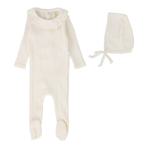 Lillette Fine Pointelle MILK Ruffle Collar Footie Set