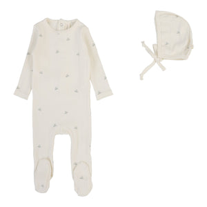 Lillette Printed Pointelle Footie Set Cream/Blue