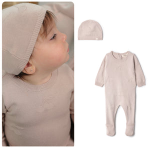 Lola (New) - Mauve Knit Footie & Beanie W/Cherries