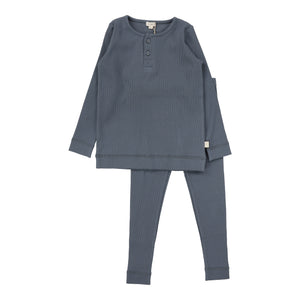 Lil Legs Slate Ribbed Henley Lounge Set