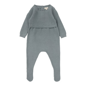 Lil Leg Dusty Blue Knit Footie & Bonnet Set