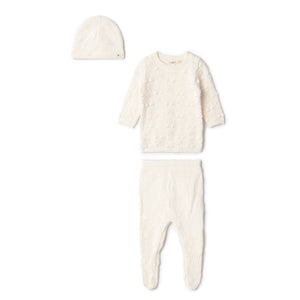 Fragile Textured Knit Off White 3 Pc Set