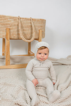 Jolie Capri - Pointelle Knit Baby Boy Footie & Bonnet Dark Almond