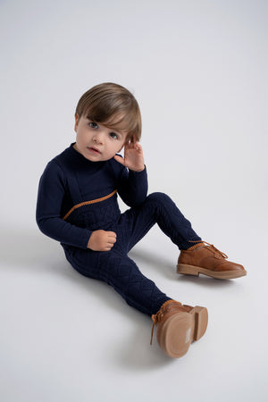 Mr. Mr. - Navy Boys Knit Overalls