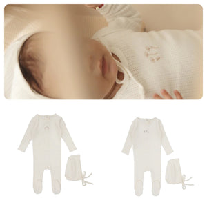 Lilette CREAM Striped Footie & Beanie Set