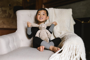Lil Legs Black Cream Striped Cuff Lounge Set