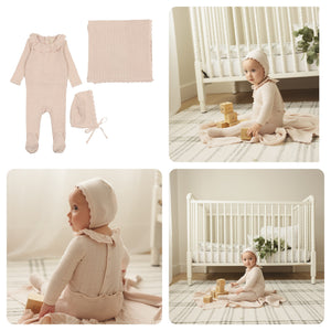 Lillette Fine Pointelle Petal Ruffle Collar 3 PC Layette Set