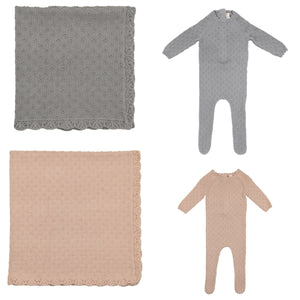 Lillette Vintage  Knit Footie, Bonnet & Blanket Set