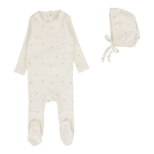Lillette Printed Pointelle Footie Set Cream/Pink Bow