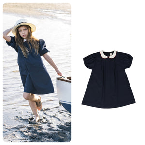 Lil Legs Puff Navy SS Dress