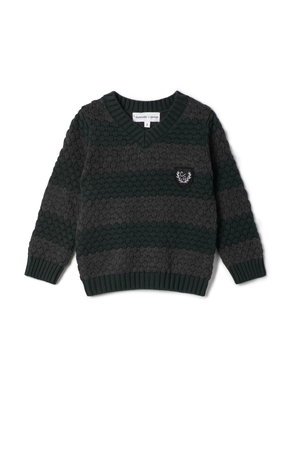 Charlotte & George (New) - Boys Stripe Textured Knit V Neck Sweater