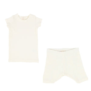 Lil Legs Ribbed Ivory Tee  & Short Set SS