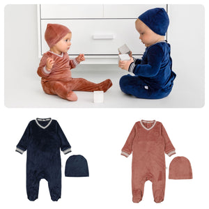 Pouf Velour Varsity Footie & Beanie Gift Set