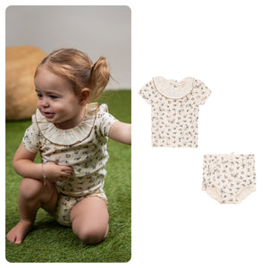 Fragile - Baby Soft Fine Rib With Star & Flower Print 2 PCS Short Set With