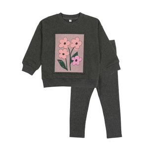 Bonjoy Grey Flower Photo  Sweat Set