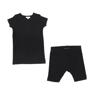 Lil Legs Ribbed Black Tee  & Short Set SS