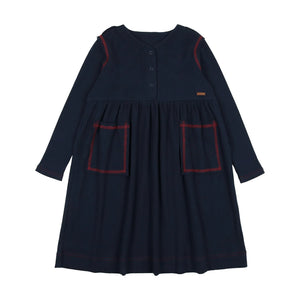 Lil Legs Ribbed Navy Dress