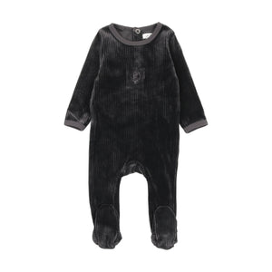 Bonjoy Dark Navy Velour Logo Footie