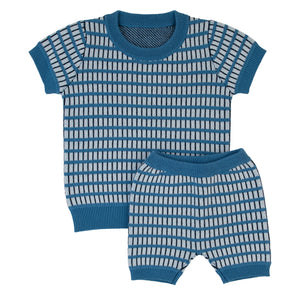 Rompp Windowpane  Knit Blue 2 PC Set