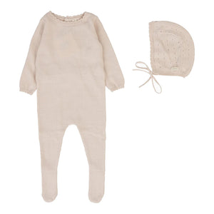 Lillette Dotty Petal Knit Footie & Bonnet Set