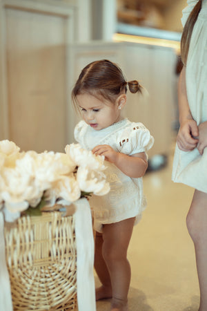 Clô (Cream) - Baby Romper With Lace Collar