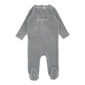 Lillette Velour Heathered Blue Bonjour Footie