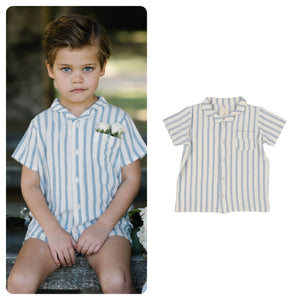 Lil Legs Blue Linen Stripe Button Down Shirt