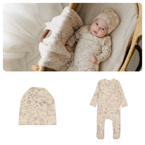 Bonjoy Lilac Print Footie & Hat Set