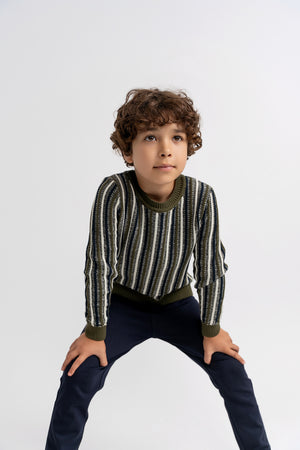 No18 Kids - Boys Knit Sweater With Multi Color Knit Stripes