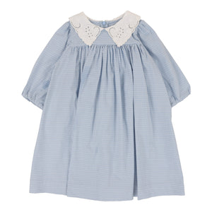 Lil Legs Light Blue Three Quarter Windowpane Dress