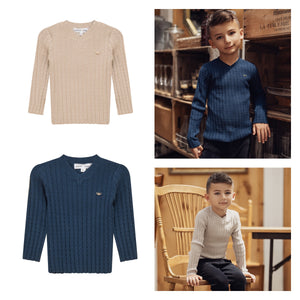 NEW Charlotte & George Textured Rib Knit Boy V Neck Sweater
