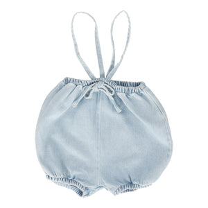 Lil Legs Denim Light Wash Bubble Suspender Shorts