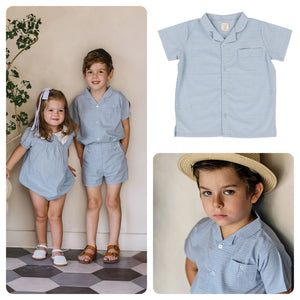 Lil Legs Windowpane Light Blue Collar Shirt