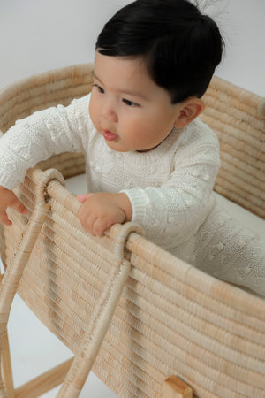 Fragile Textured Knit Off White Footie & Hat Set