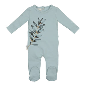 Maniere Watercolor Leaves Dusty Blue Footie