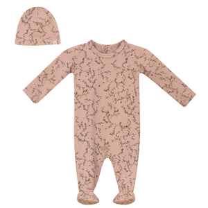 Little Fragile - Soft Cotton Modal With Leaves And Birds Print Footie Set