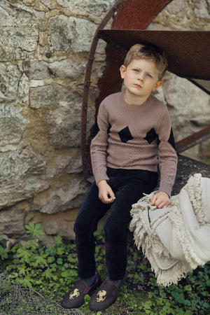 Mr. Mr. - Boys Diamond Taupe Pointelle Knit Sweater