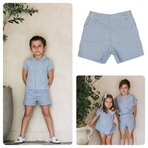 Lil Legs Light Blue Windowpane Shorts