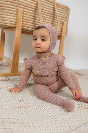 Jolie Capri - Pointelle Knit Baby Boy Footie & Bonnet Maple Sugar