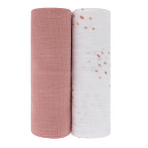 Ely's & Co Two Pack Pink Dots | Solid Pink | Baby Girls Muslin Swaddles