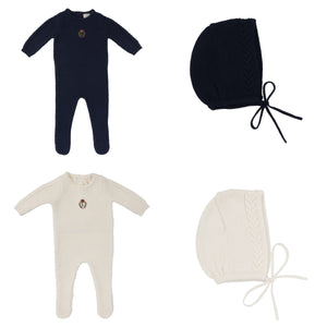 Lil Legs Crest Knit Footie & Bonnet