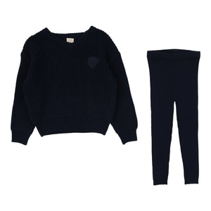 Lil Legs Navy Knit Vneck Set
